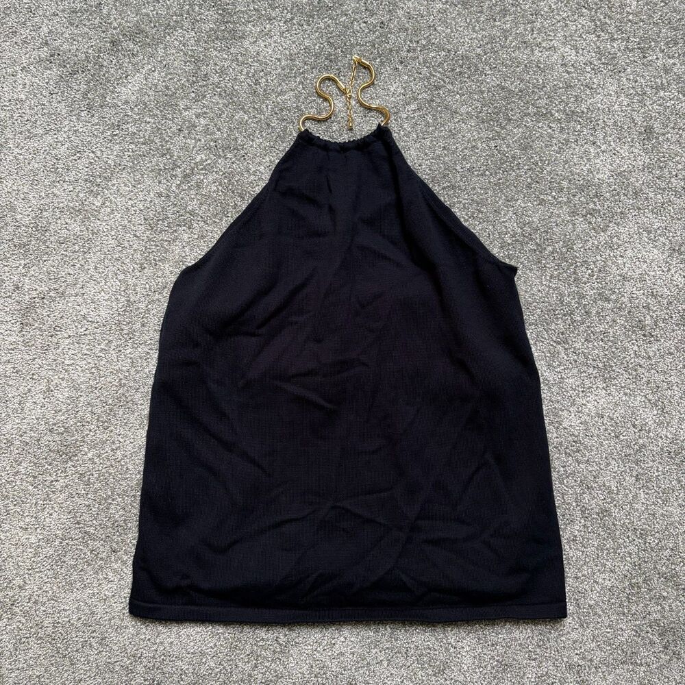 CHAPS Navy and Gold Snake Chain Low Back Halter Tank Top Women's Small Cotton